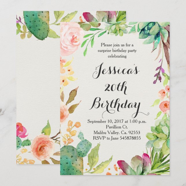 Kaktusgeburtstagseinladung Einladung (Vorne/Hinten)