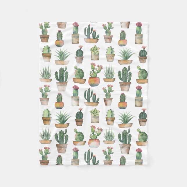 Kaktusmuster Botanische Illustration Weiß Fleecedecke (Vorderseite)