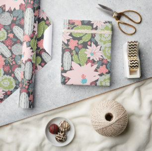 Kaktusmuster und Pflanze Geschenkpapier