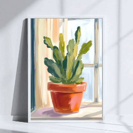 Kaktuspflanze | Grüne botanische Wasserfarbe Poster
