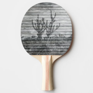 Kaktuspflanzen auf Holzplanken Schwarz-Weiß-Foto Tischtennis Schläger
