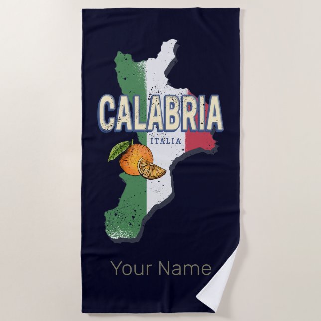 Kalabrien Italien Retro Region Karte Vintag Souven Strandtuch (Vorderseite)