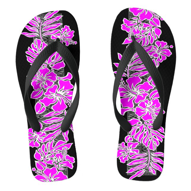 Kalaheo Hawaiian Hibiskus Tapa Magenta Flip Flops (Fußbett)