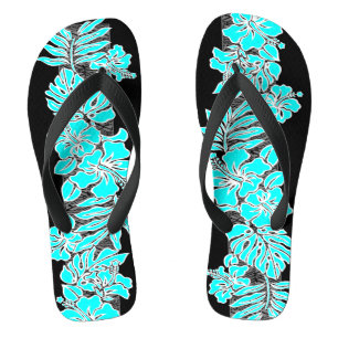Kalaheo Hawaiian Hibiskus Tapa Turquoise Flip Flops