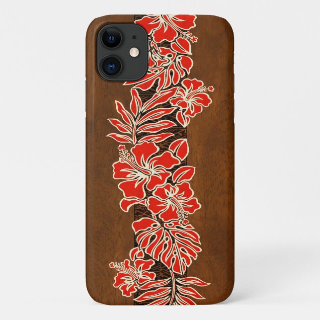 Kalaheo Hawaiian Red Hibiskus Tapa Imitats Wood Case-Mate iPhone Hülle (Rückseite)
