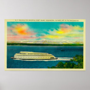 Kalakala Ferry, Puget Sound, olympische Berge Poster