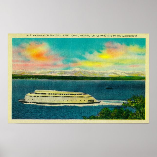 Kalakala Ferry, Puget Sound, olympische Berge Poster (Vorne)