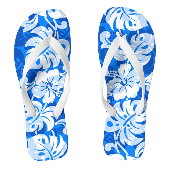Kalakaua Border Hawaiian Hibiskus Royal Blue Flip Flops (Fußbett)