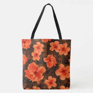 Kalalau Tapa Tropical Hawaiian Hibiskus Beach Bag