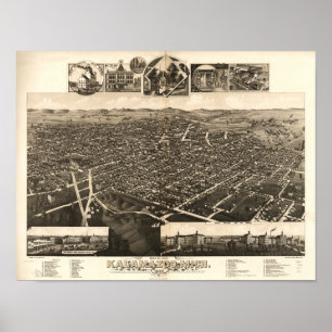 Kalamazoo Michigan 1883 Antique Panoramabalkarte Poster