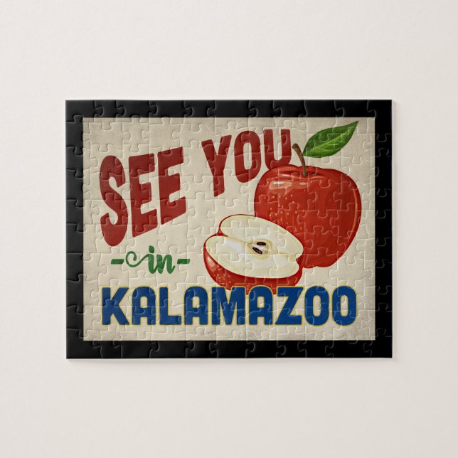 Kalamazoo Michigan Apple - Vintage Travel Puzzle (Horizontal)