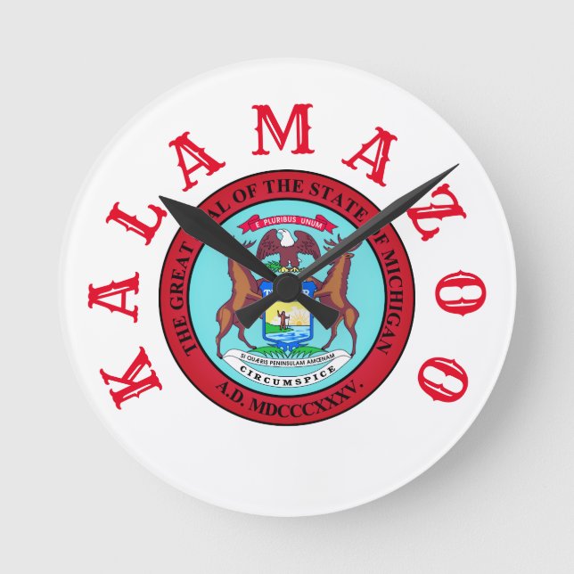 Kalamazoo, Michigan Runde Wanduhr (Vorderseite)