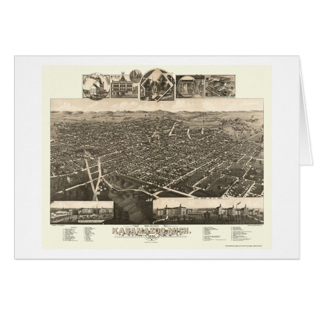 Kalamazoo, panoramische Karte MI - 1883 (Vorderseite (Horizontal))