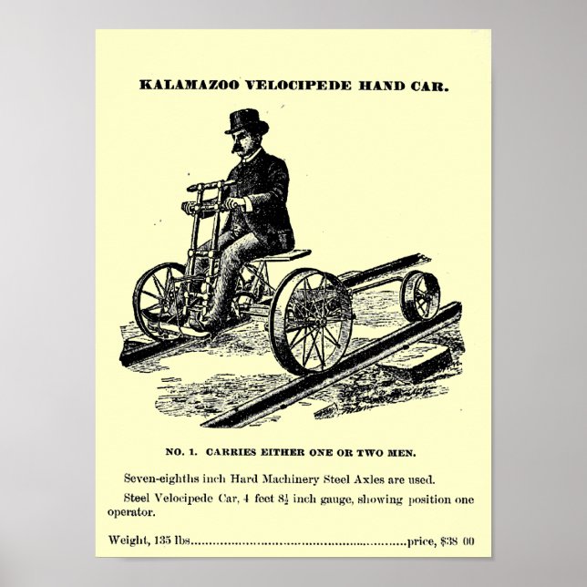 KALAMAZOO Velocipede Bahn Handwagen 1887 Poster (Vorne)