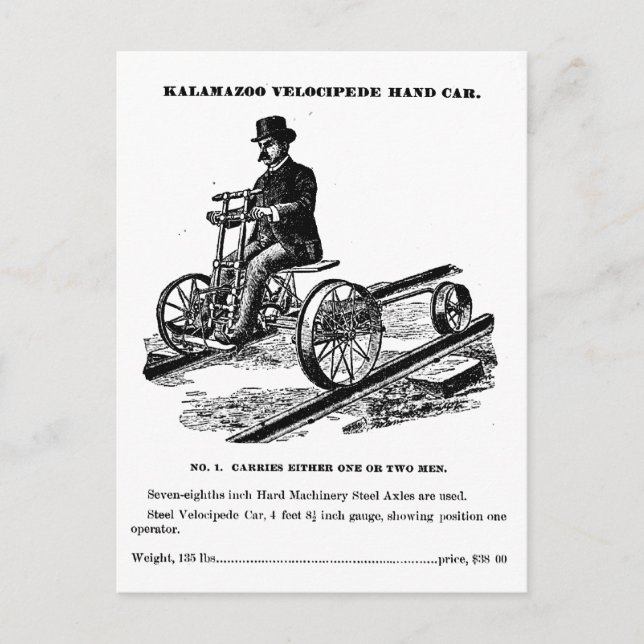 KALAMAZOO Velocipede Bahn Handwagen 1887 Postkarte (Vorderseite)