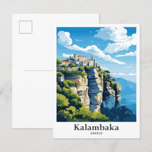 Kalambaka Griechenland Reiseportrait Illustration Postkarte