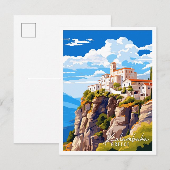 Kalambaka Griechenland - Vintage-Illustration Postkarte (Vorne/Hinten)
