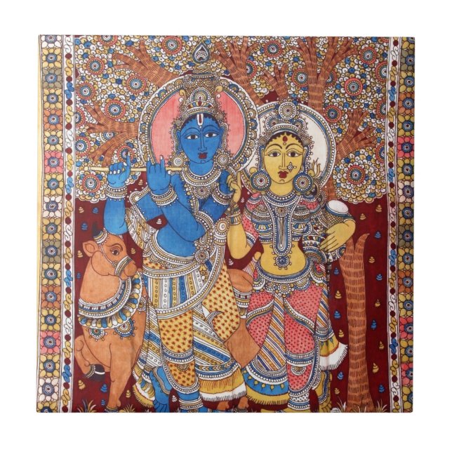 KALAMKARI RADHA KRISHNA MALEREI FLIESE (Vorderseite)