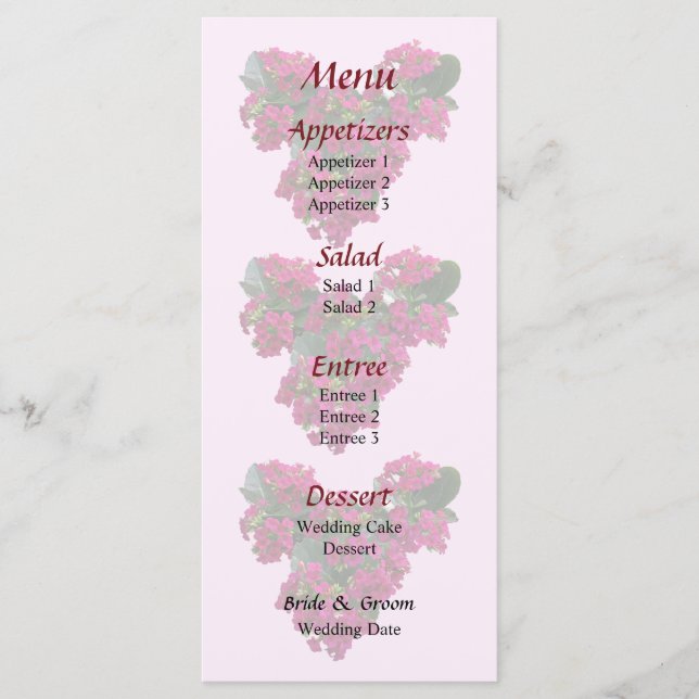 Kalanchoe Heart Wedding Menu Menükarte (Vorderseite)