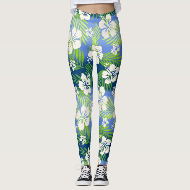 Kalani Gefärbte Krawatte Blend Tropischer Hibiskus Leggings (Vorderseite)