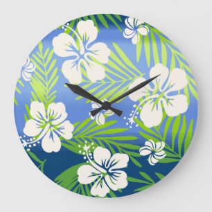 Kalani Tie Dye Blend Tropical Hibiscus - Blue Große Wanduhr
