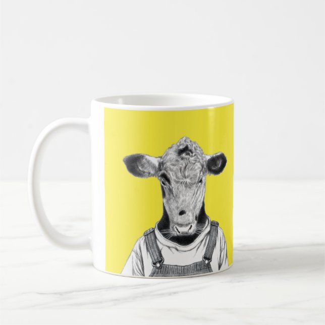 Kalb in Dungaree (Retro-Gelb) Kaffeetasse (Links)