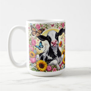 Kalb in einem pulsierenden Flora- und Schmetterlin Kaffeetasse