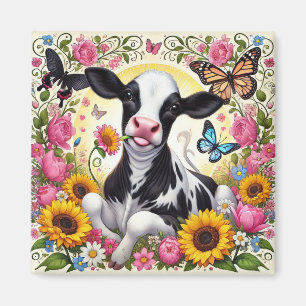 Kalb in einer lebendigen Blumen- und Schmetterling Magnet