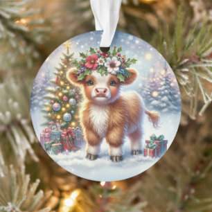 Kalb mit Stechpalmenkrone und Baumglanz Ornament