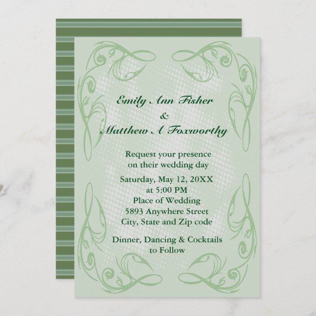 Kale Abstrakt Swirl Border Wedding Einladung (Vorne/Hinten)