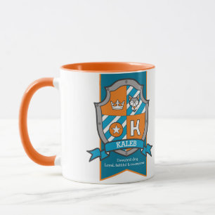 Kaleb Buchstabe K Wappen orange aquamarine Bezeich Tasse