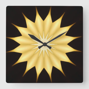 Kaleidoscope Design Bright Yellow Star Quadratische Wanduhr