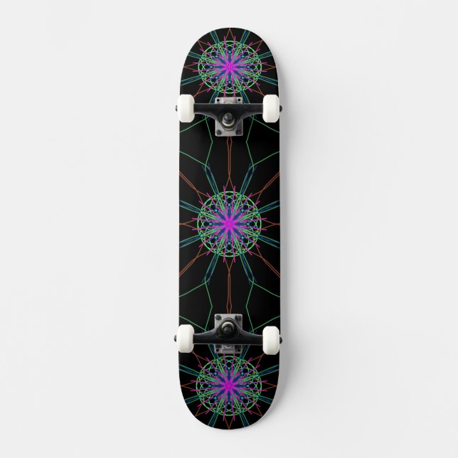 Kaleidoscope Mandala Art Black Pink Skateboard (Vorderseite)