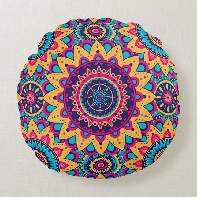 Kaleidoscope Mandala Symphony Round Pillow Rundes Kissen (Vorderseite)