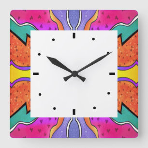 KALEIDOSCOPE WATERCOLOR QUADRATISCHE WANDUHR