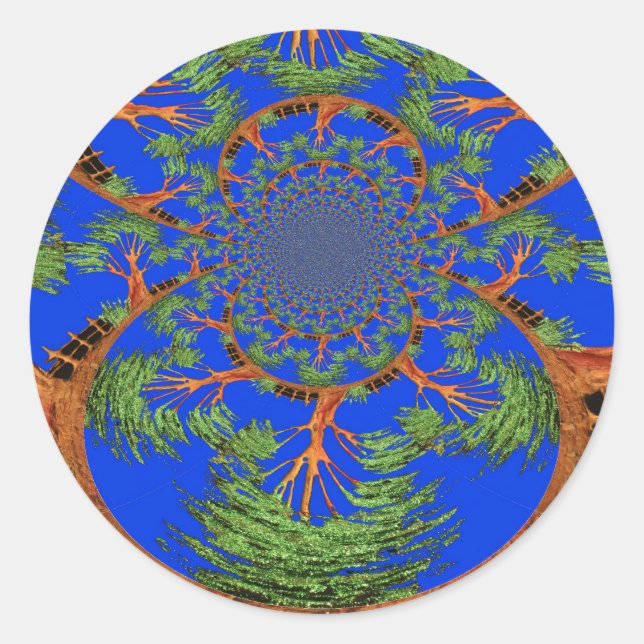 Kaleidoskop Acacia Tree Art Print/Graphic Runder Aufkleber (Vorderseite)