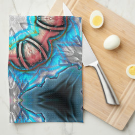 Kaleidoskop aus Cyan und Silber mit roh gestrichen Geschirrtuch