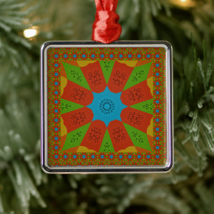 Kaleidoskop Blühen eine lebendige afrikanische Dru Silbernes Ornament