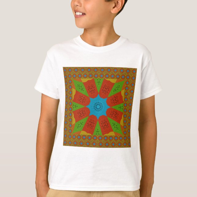 Kaleidoskop Blühen eine lebendige afrikanische Dru T-Shirt (Vorderseite)