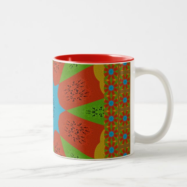 Kaleidoskop Blühen eine lebendige afrikanische Dru Zweifarbige Tasse (Rechts)