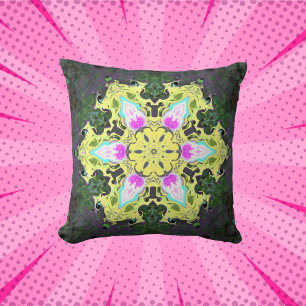 Kaleidoskop-Blume Gelb und Rosa Kissen