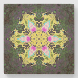 Kaleidoskop-Blume Gelb und Rosa Steinuntersetzer