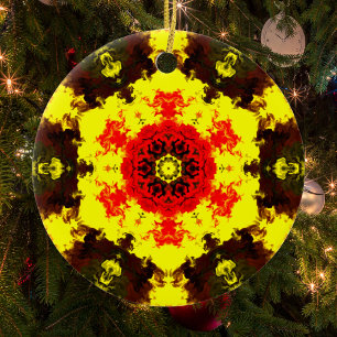 Kaleidoskop-Blume Gelb und Rot Keramik Ornament