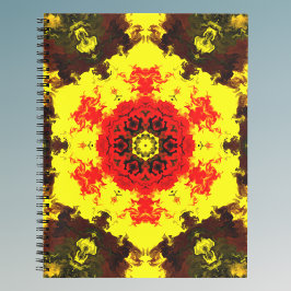 Kaleidoskop-Blume Gelb und Rot Notizbuch