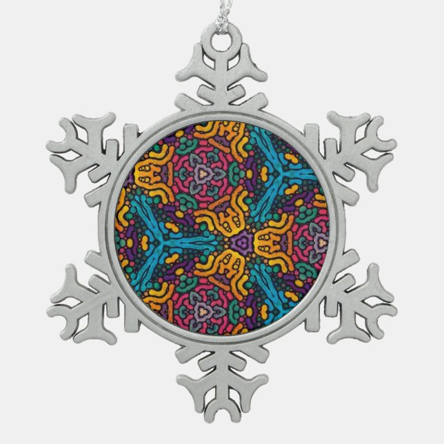 Kaleidoskop-Blume Zinnschmuck Schneeflocken Zinn-Ornament (Vorderseite)