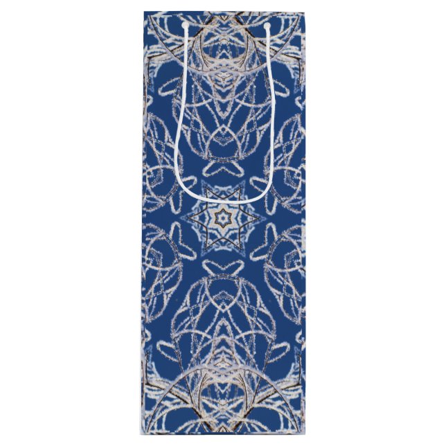 Kaleidoskop Bright Blue, White, Single Star Geschenktüte Für Weinflaschen (Vorderseite)