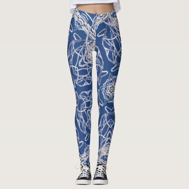 Kaleidoskop Bright Blue, White, Single Star Leggings (Vorderseite)