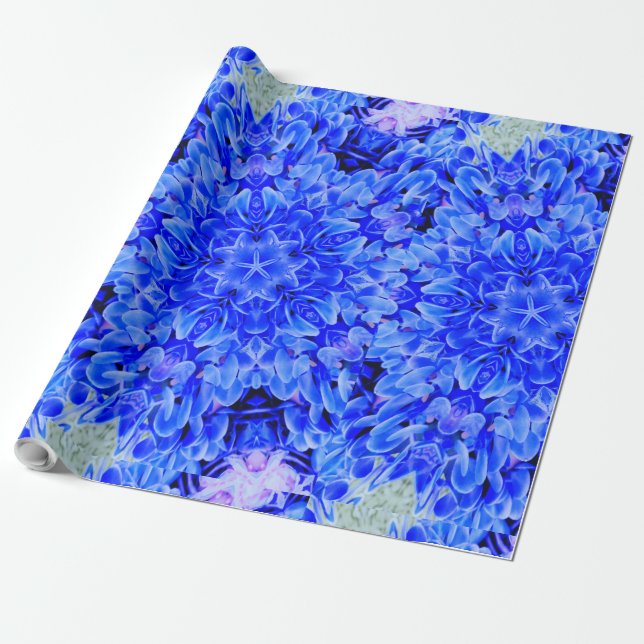 Kaleidoskop Design Blau Lila Blumenart Geschenkpapier (Ungerollt)