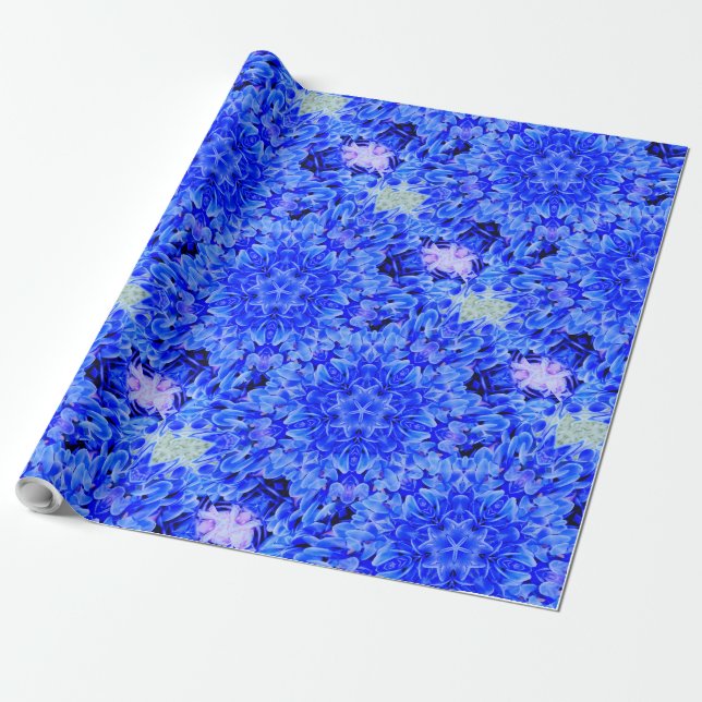 Kaleidoskop Design Blau Lila Blumenart Geschenkpapier (Ungerollt)