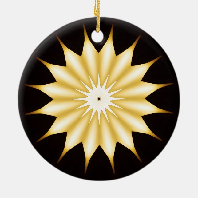 Kaleidoskop Design Bright Yellow Star Keramikornament (Hinten)